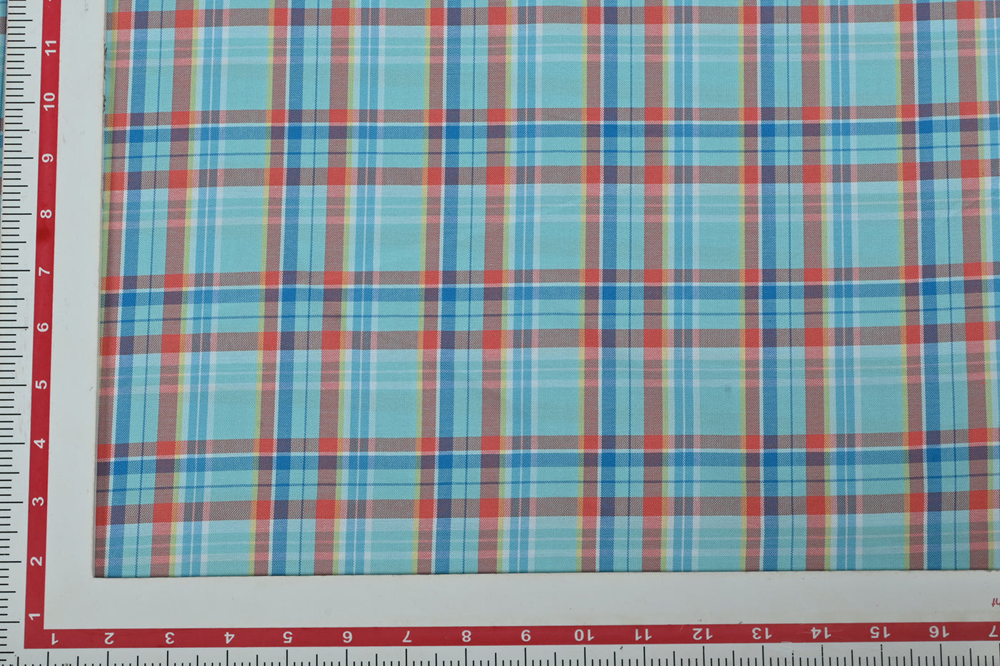 Precut of 1 Meter of Light Blue & Red Checks Cotton Yarn Dyed Fabric