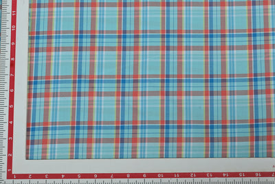 Light Blue & Red Checks Cotton Yarn Dyed Fabric