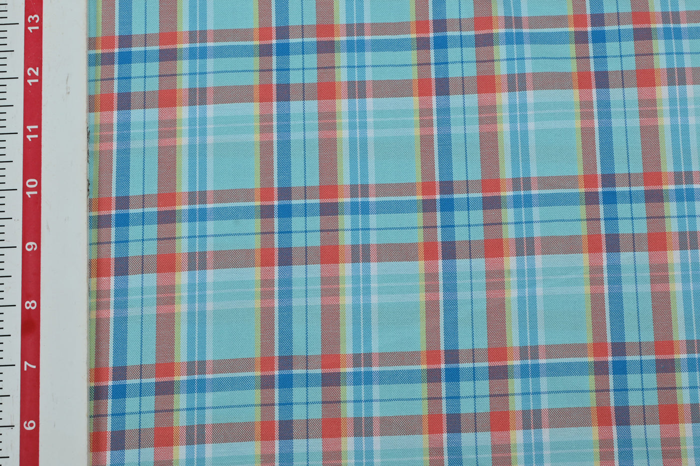 Precut of 1 Meter of Light Blue & Red Checks Cotton Yarn Dyed Fabric