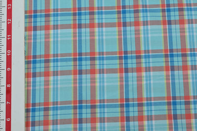 Light Blue & Red Checks Cotton Yarn Dyed Fabric