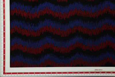 Precut of 2 Meters of Blue & Red Waves Embroidered Wool Fabric