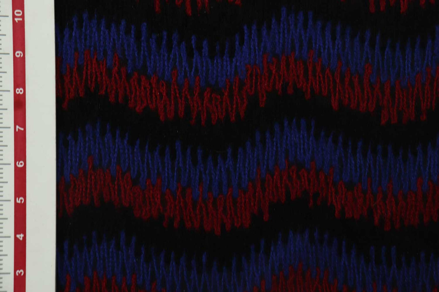 Precut of 2 Meters of Blue & Red Waves Embroidered Wool Fabric