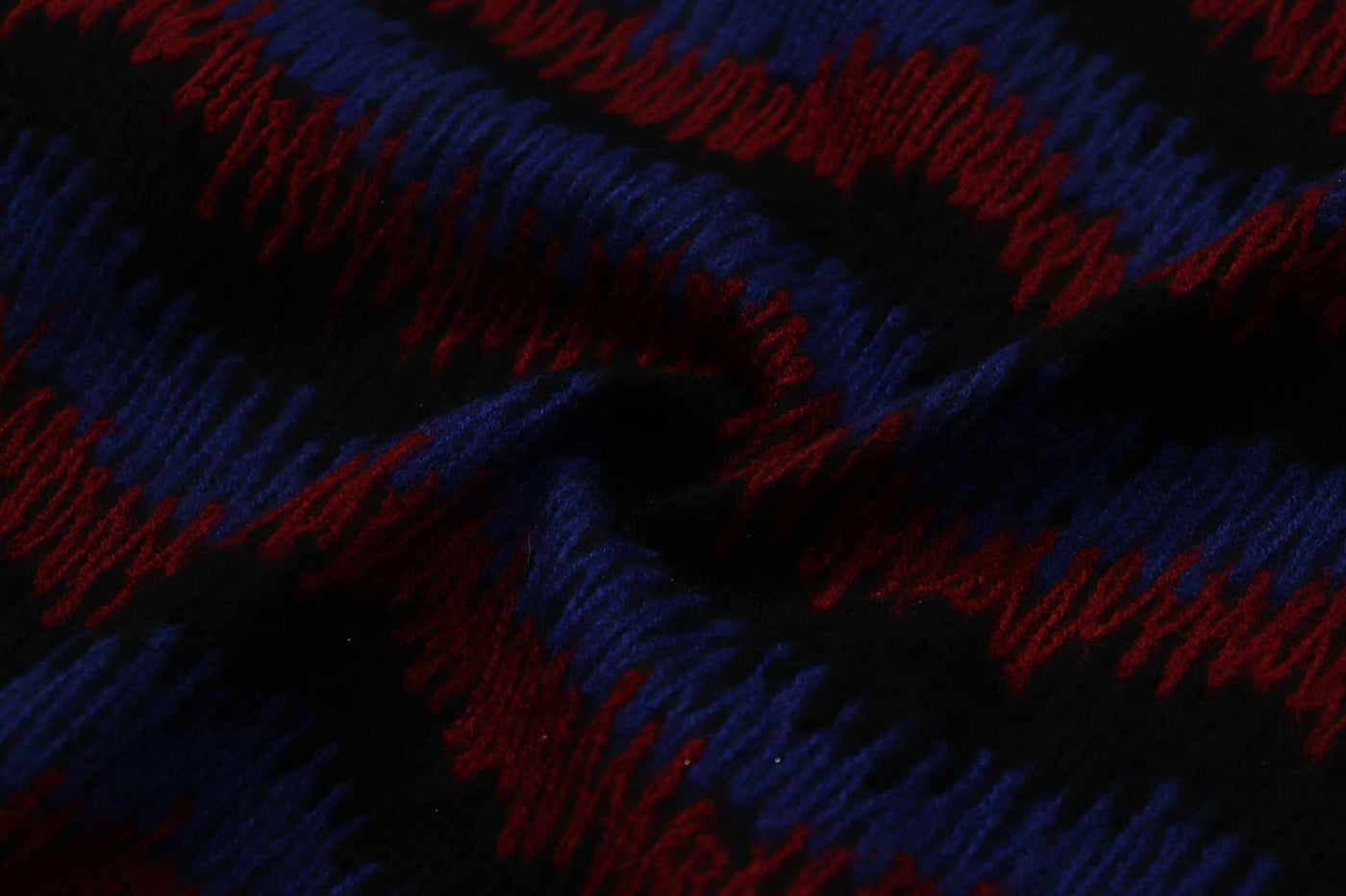 Precut of 2 Meters of Blue & Red Waves Embroidered Wool Fabric