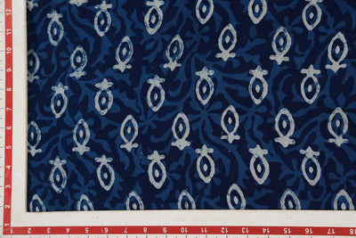 Blue & White Motifs Printed Rayon Fabric