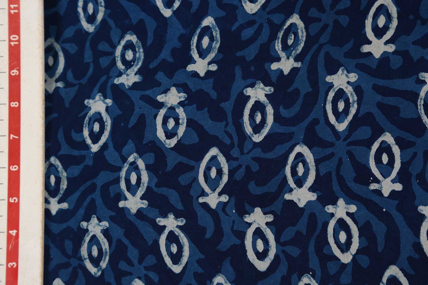 Blue & White Motifs Printed Rayon Fabric