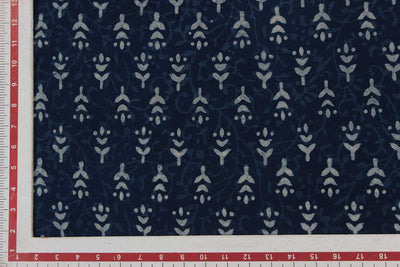 Indigo Blue & White Motifs Cotton Cambric Fabric