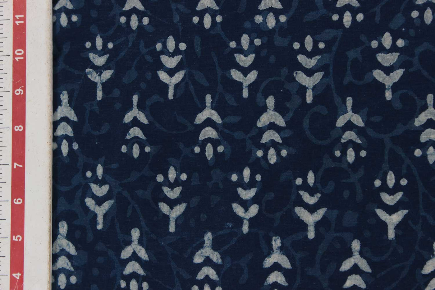 Indigo Blue & White Motifs Cotton Cambric Fabric