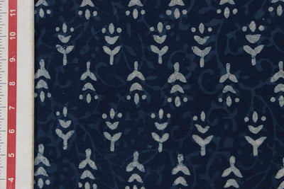 Indigo Blue & White Motifs Cotton Cambric Fabric