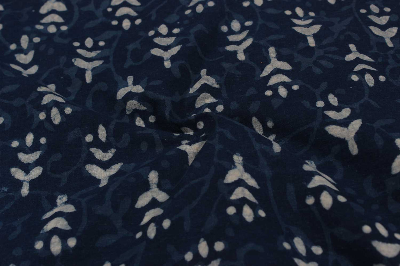 Indigo Blue & White Motifs Cotton Cambric Fabric