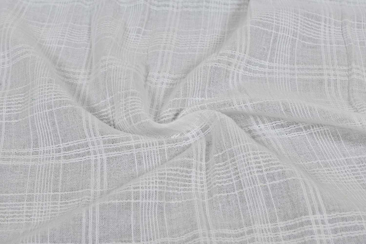 White Checks Cotton Crepe Fabric