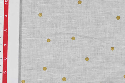 White Polka Dots Foil Printed Linen Fabric