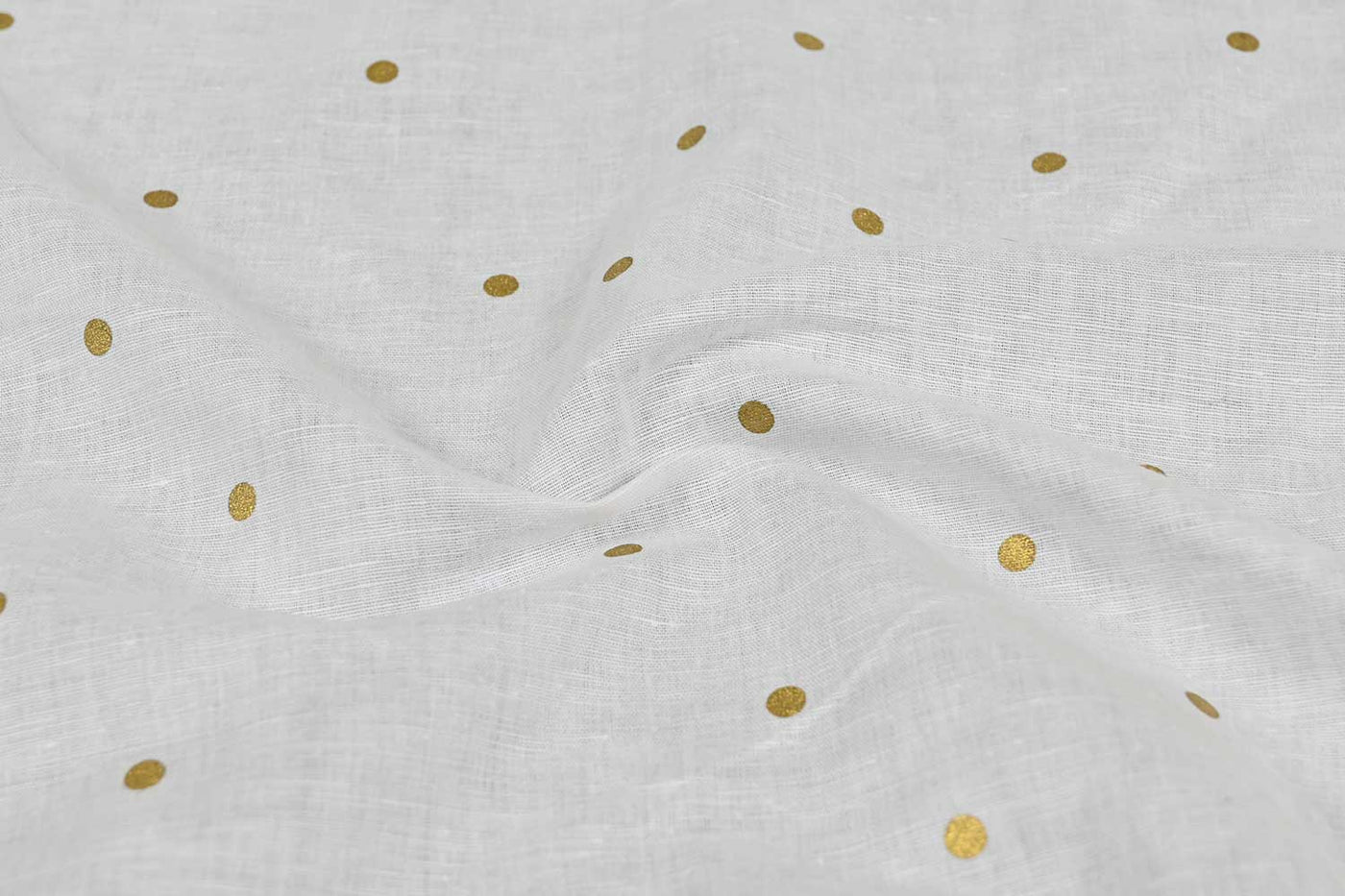 White Polka Dots Foil Printed Linen Fabric