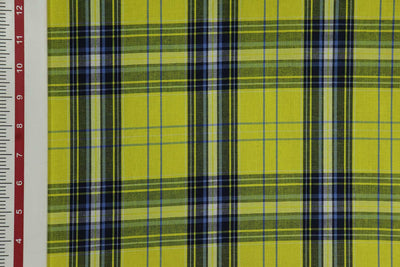 Precut of 1 Meter of Neon Yellow & Black Checks Cotton Yarn Dyed Fabric