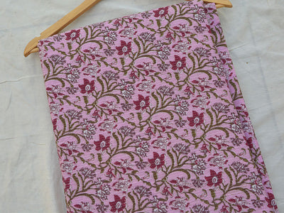 Silver Pink Floral Pure Cotton Kantha Fabric