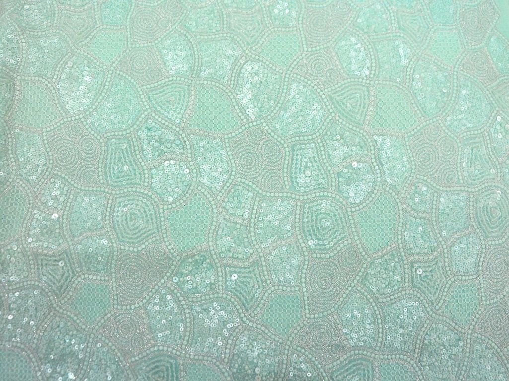 Sky Blue Pure Viscose Georgette With Sequins Embroidered Fabric