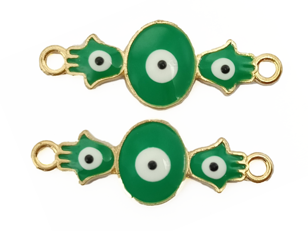 Green Three Evil Eyed Metal Charms