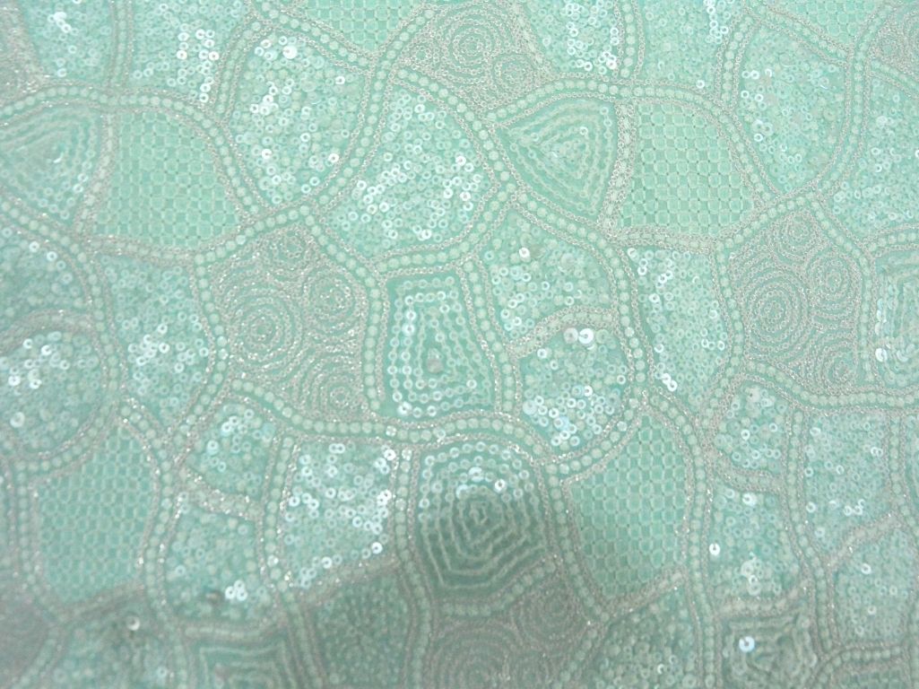 Sky Blue Pure Viscose Georgette With Sequins Embroidered Fabric