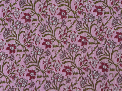 Silver Pink Floral Pure Cotton Kantha Fabric