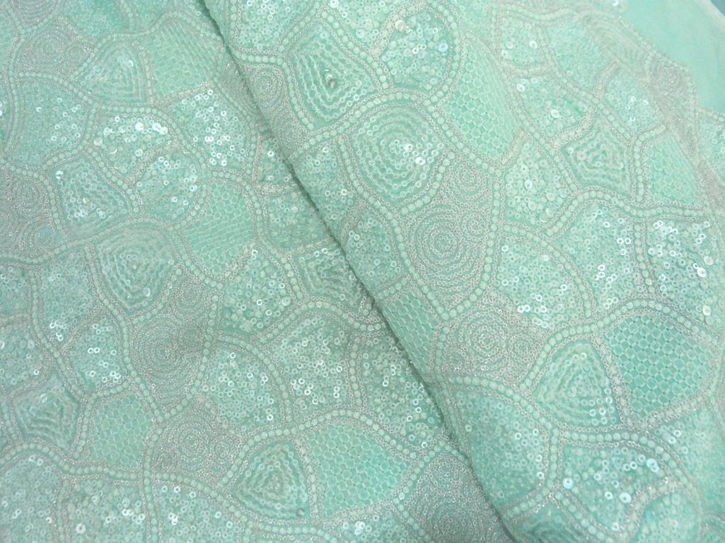 Sky Blue Pure Viscose Georgette With Sequins Embroidered Fabric
