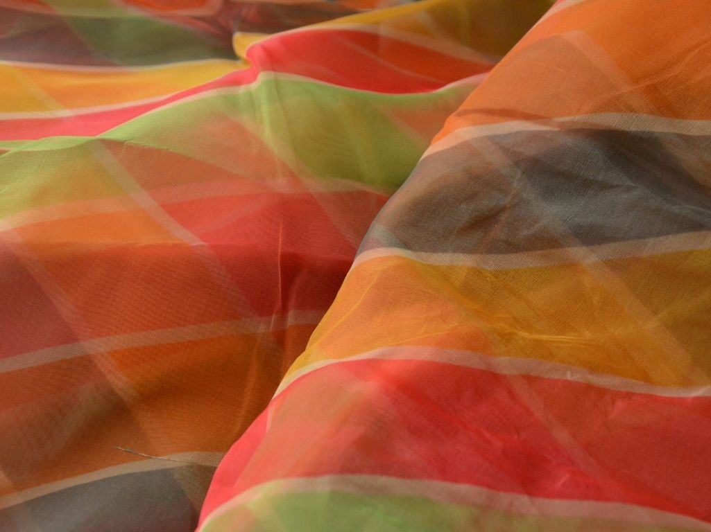 Multicolour Geometric Digital Printed Liquid Organza Fabric