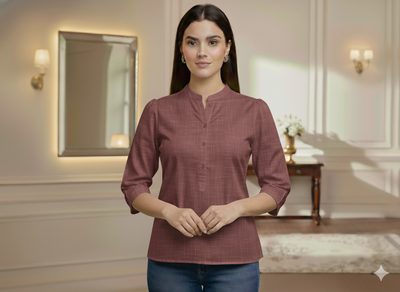 कारमेल ब्राउन सादा ग्लेज्ड कॉटन फ़ैब्रिक (थोक)