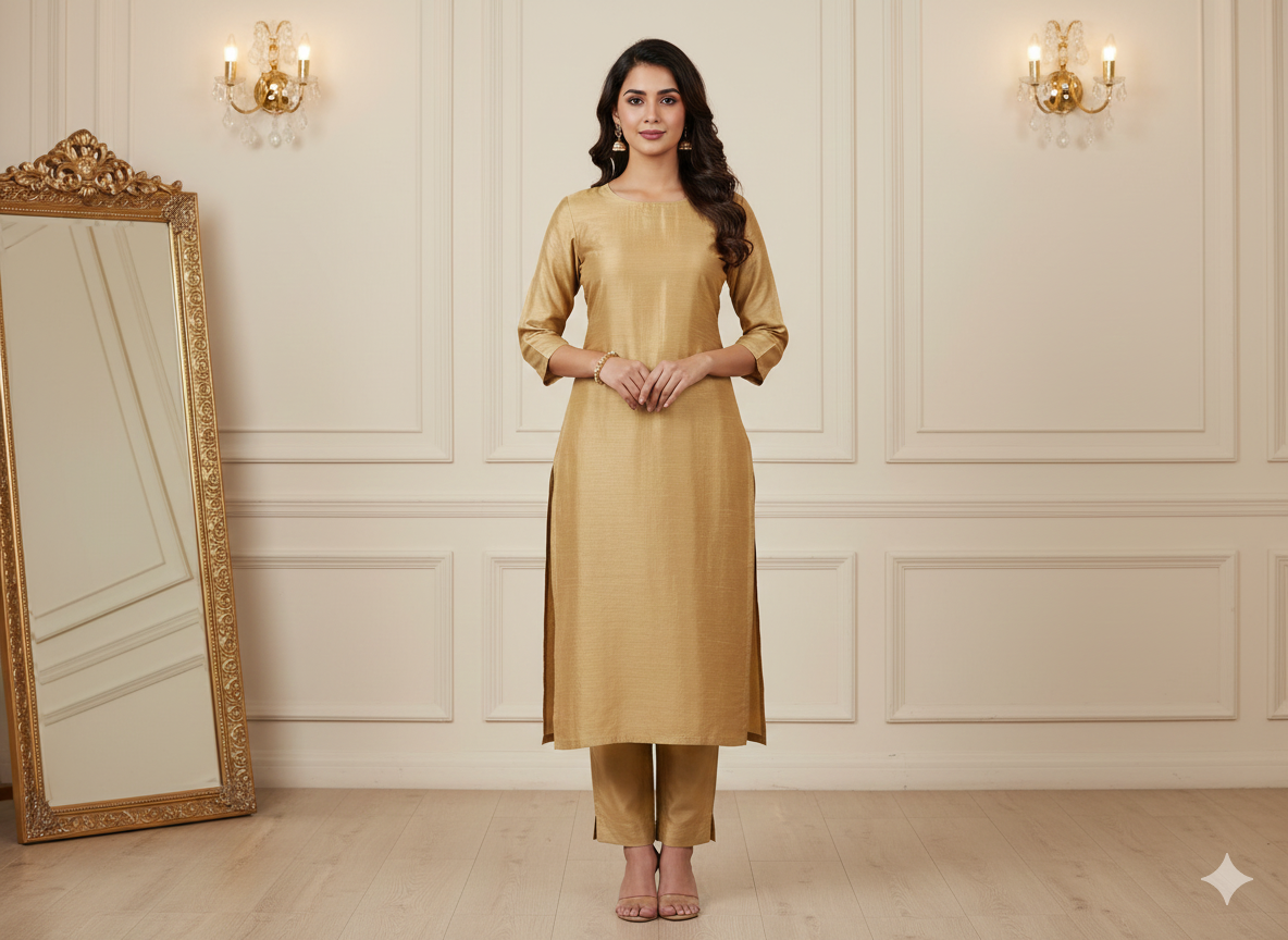 Golden Plain Bangalore Raw Silk Fabric  (Wholesale)