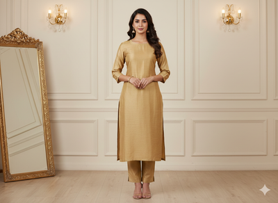 Golden Plain Bangalore Raw Silk Fabric  (Wholesale)