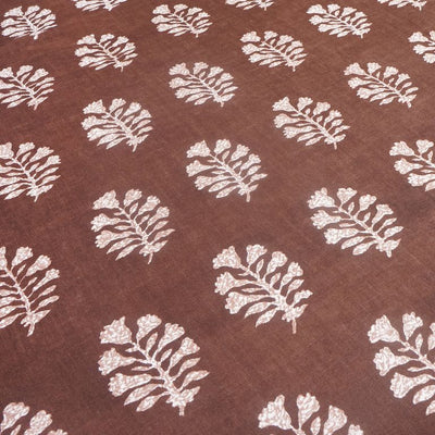 Brown & White Floral Printed Pure Cotton Fabric