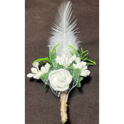 White Faux Feather Flower Brooch ( Wholesale )