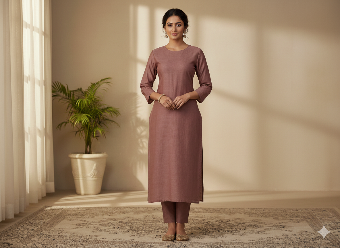 कारमेल ब्राउन सादा ग्लेज्ड कॉटन फ़ैब्रिक