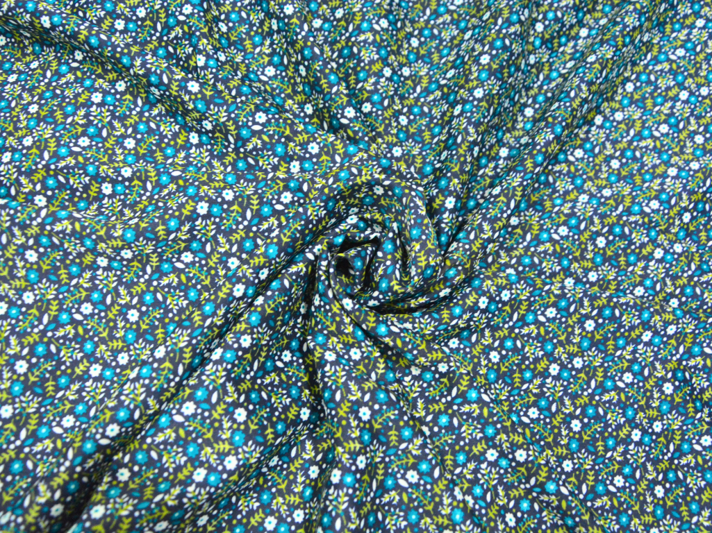 Dark Blue Floral Digitally Printed Butter Crepe Fabric