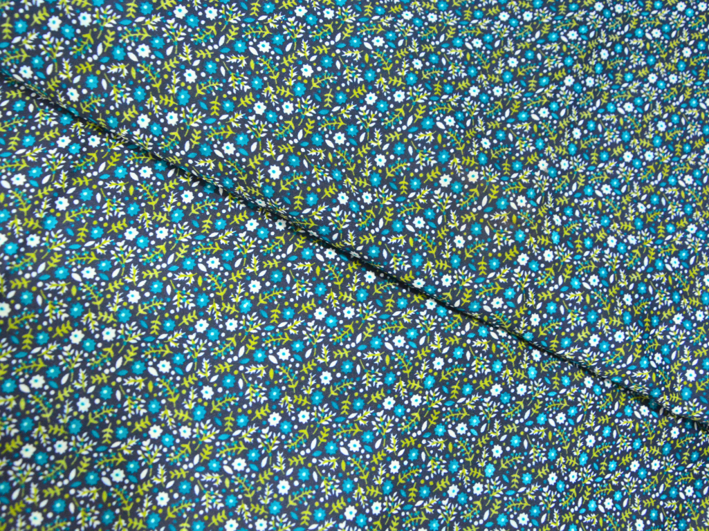 Dark Blue Floral Digitally Printed Butter Crepe Fabric