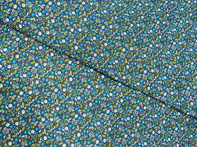Dark Blue Floral Digitally Printed Butter Crepe Fabric