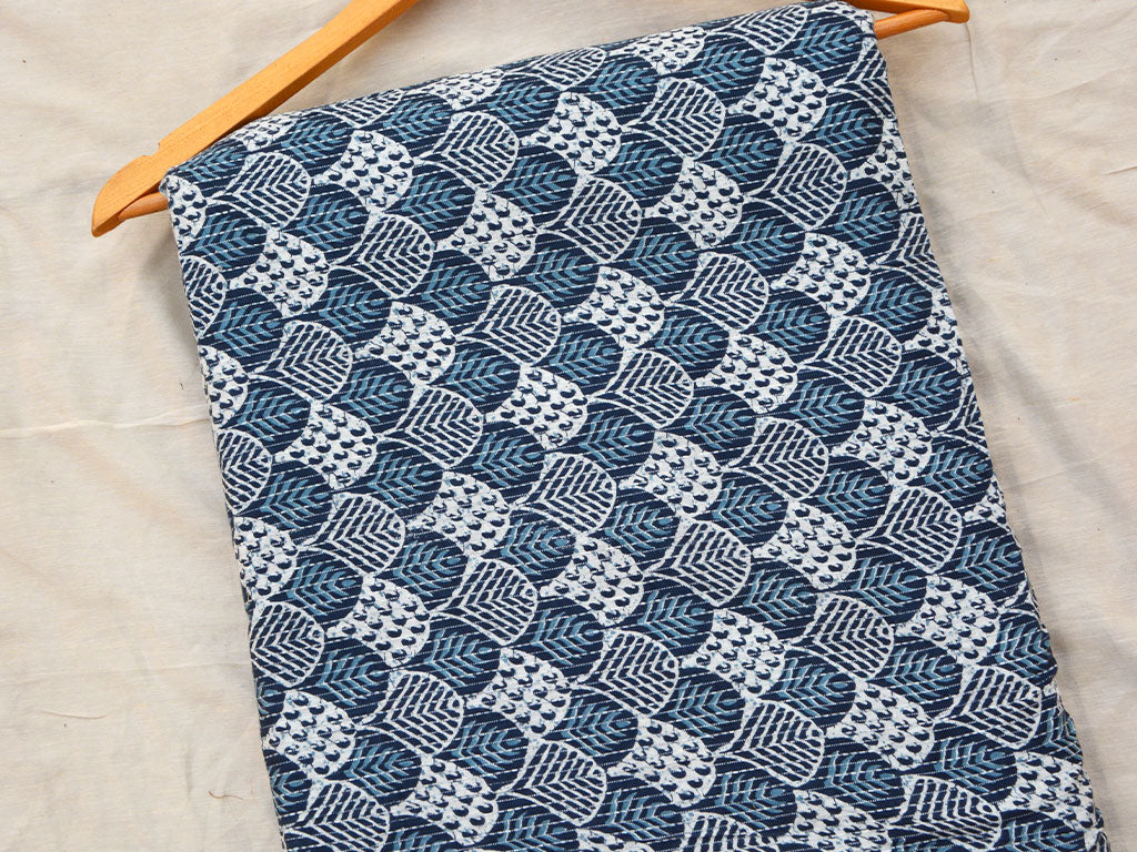 White & Blue Abstract Pure Cotton Kantha Fabric