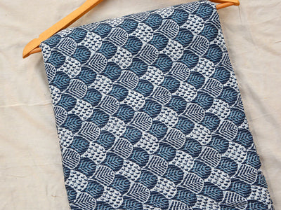 White & Blue Abstract Pure Cotton Kantha Fabric