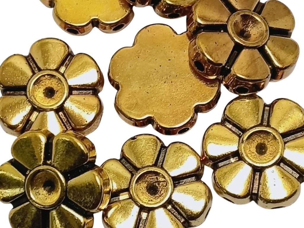 Golden Flower Zari Acrylic Beads