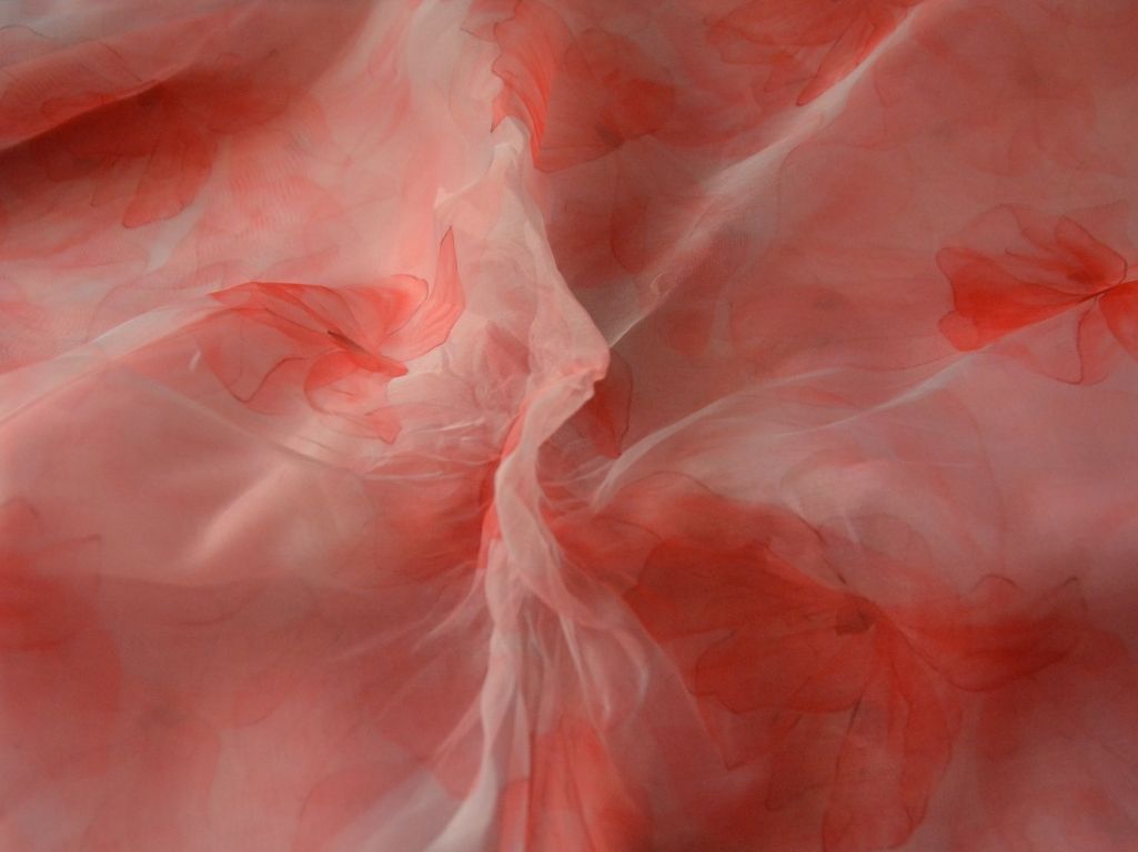 White Floral Digital Printed Liquid Organza Fabric