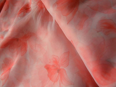 White Floral Digital Printed Liquid Organza Fabric