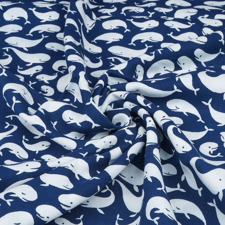 Navy Blue Quirky Printed Cotton Rayon Fabric