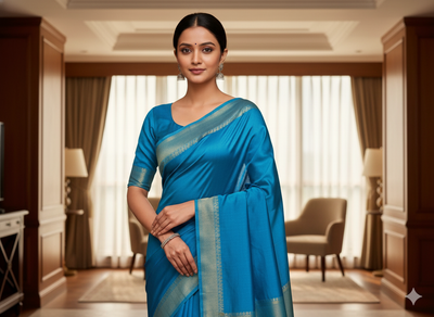 गहरा चैती नीला सादा शुद्ध विस्कोस गाजी सिल्क कपड़ा