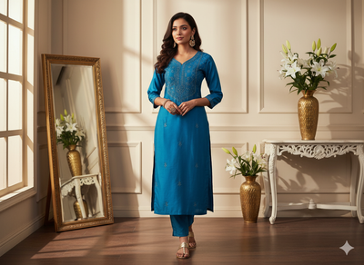 गहरा चैती नीला सादा शुद्ध विस्कोस गाजी सिल्क कपड़ा