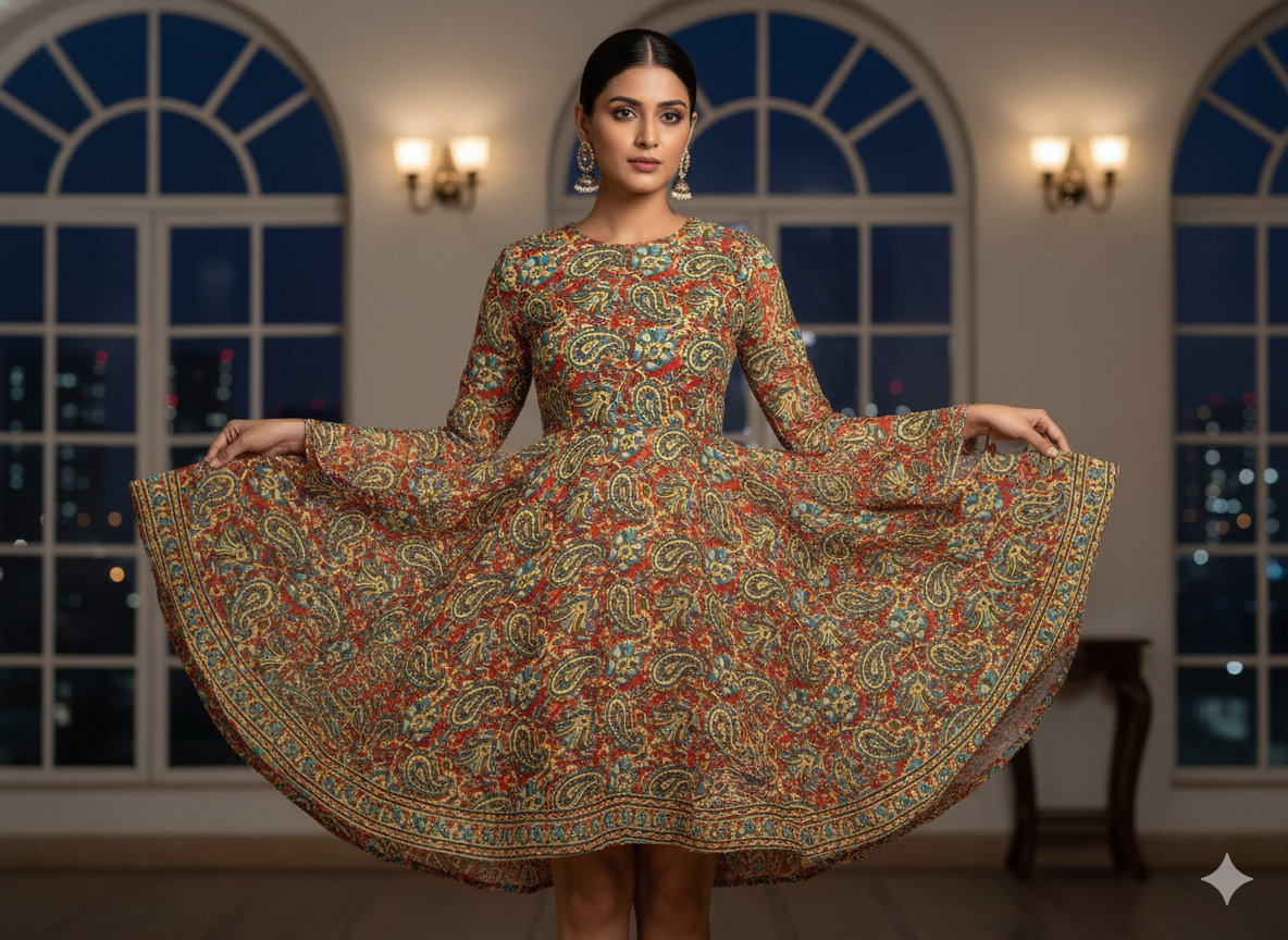Red Floral 100% Pure Cotton Handblocked Kalamkari Fabric