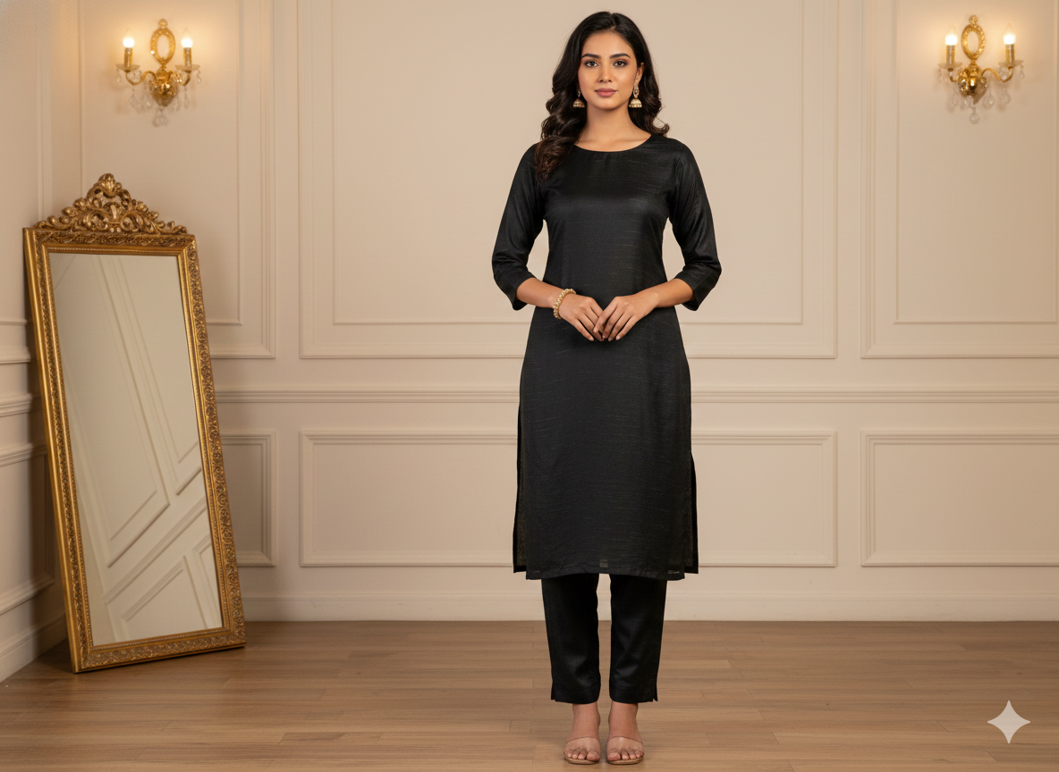 Black Plain Bangalore Raw Silk Fabric  (Wholesale)