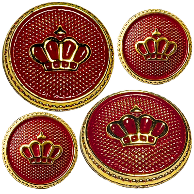 Red & Golden King’s & Queen’s Favourite Crown Design Round Shank Plastic Button Red and Golden Colour for Coat, Suit, Blazer, Sherwani, Nehru Jacket and for all Types of Clothes