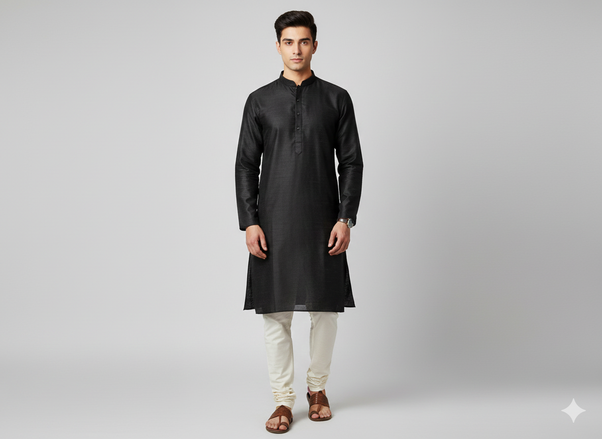 Black Plain Bangalore Raw Silk Fabric  (Wholesale)