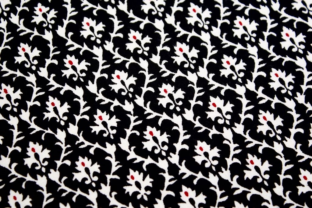 Black Floral Printed Pure Cotton Fabric