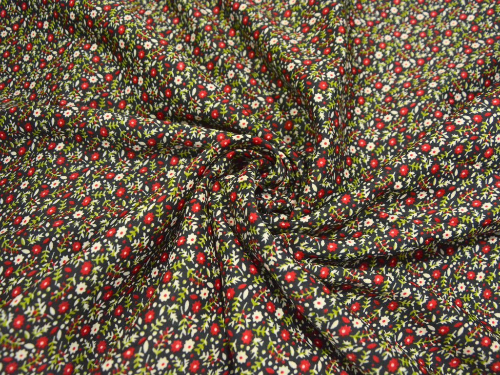 Black Floral Digitally Printed Butter Crepe Fabric