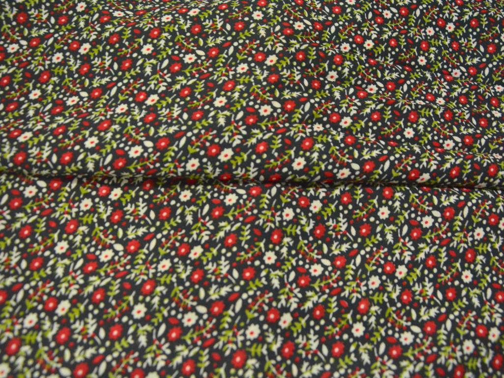 Black Floral Digitally Printed Butter Crepe Fabric