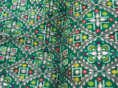 Green Geometric Printed Jacquard Fabric