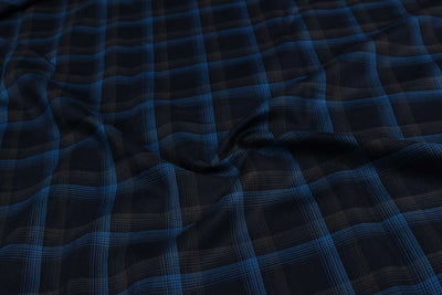 Navy blue Checks Yarn Dyed Rayon Twill Fabric
